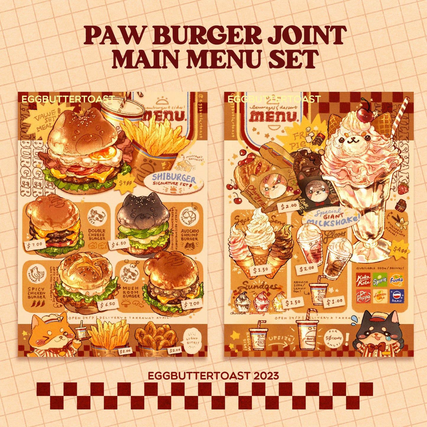 PAW BURGER MAIN MENU PRINTS SET