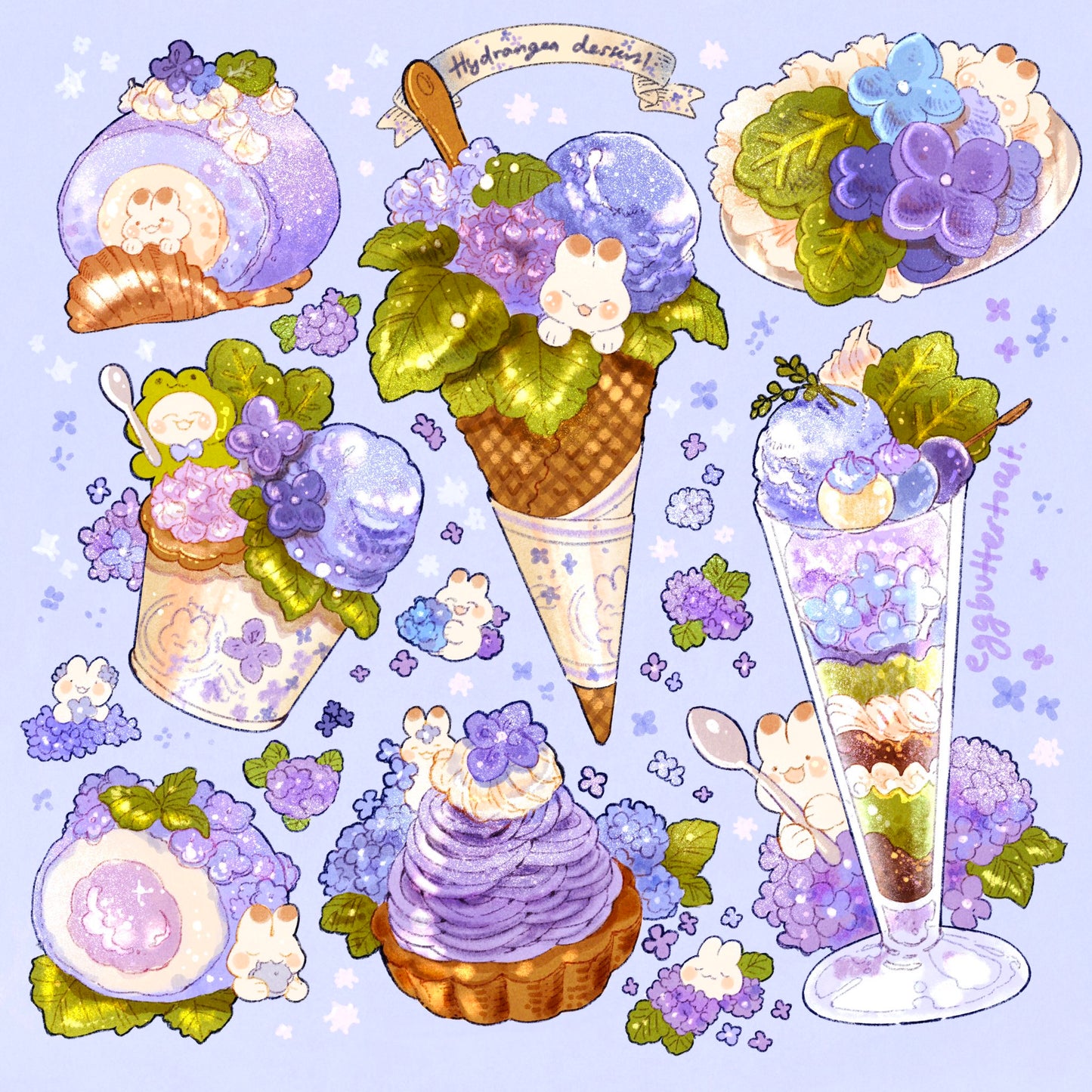 Hydrangea Dessert Bunny Sticker