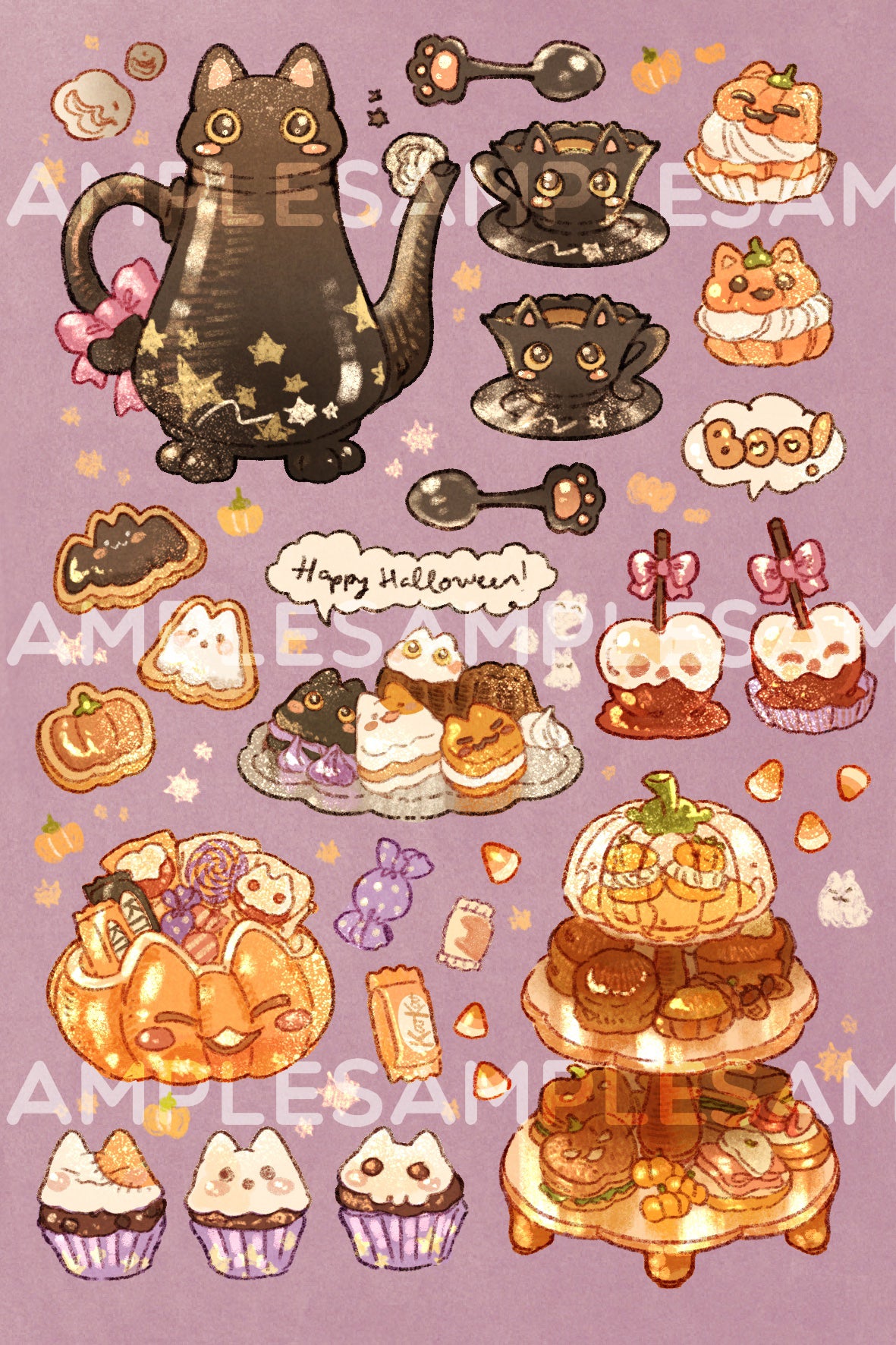 [SET] HALLOWEEN TEATIME prints and sticker