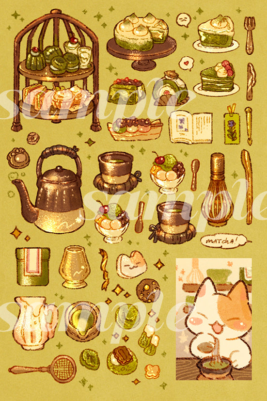 [SET] MATCHA TEATIME prints and sticker