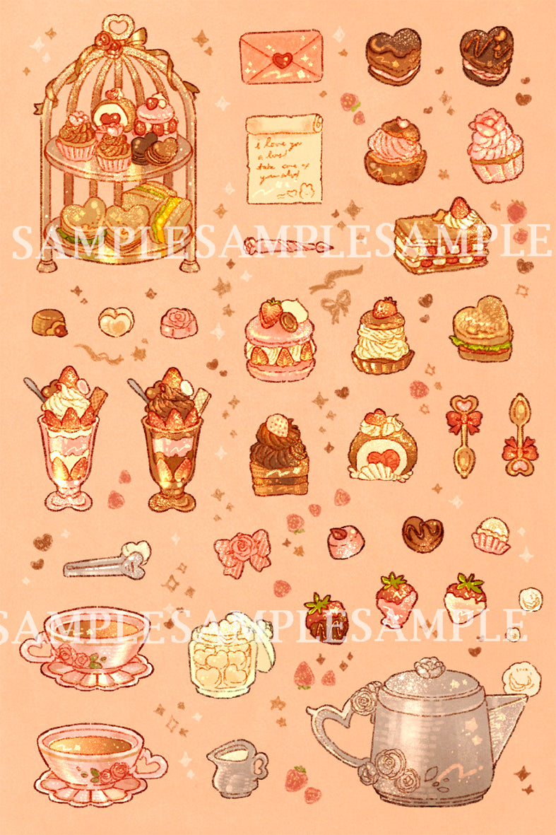 [SET] VALENTINE TEATIME prints and sticker