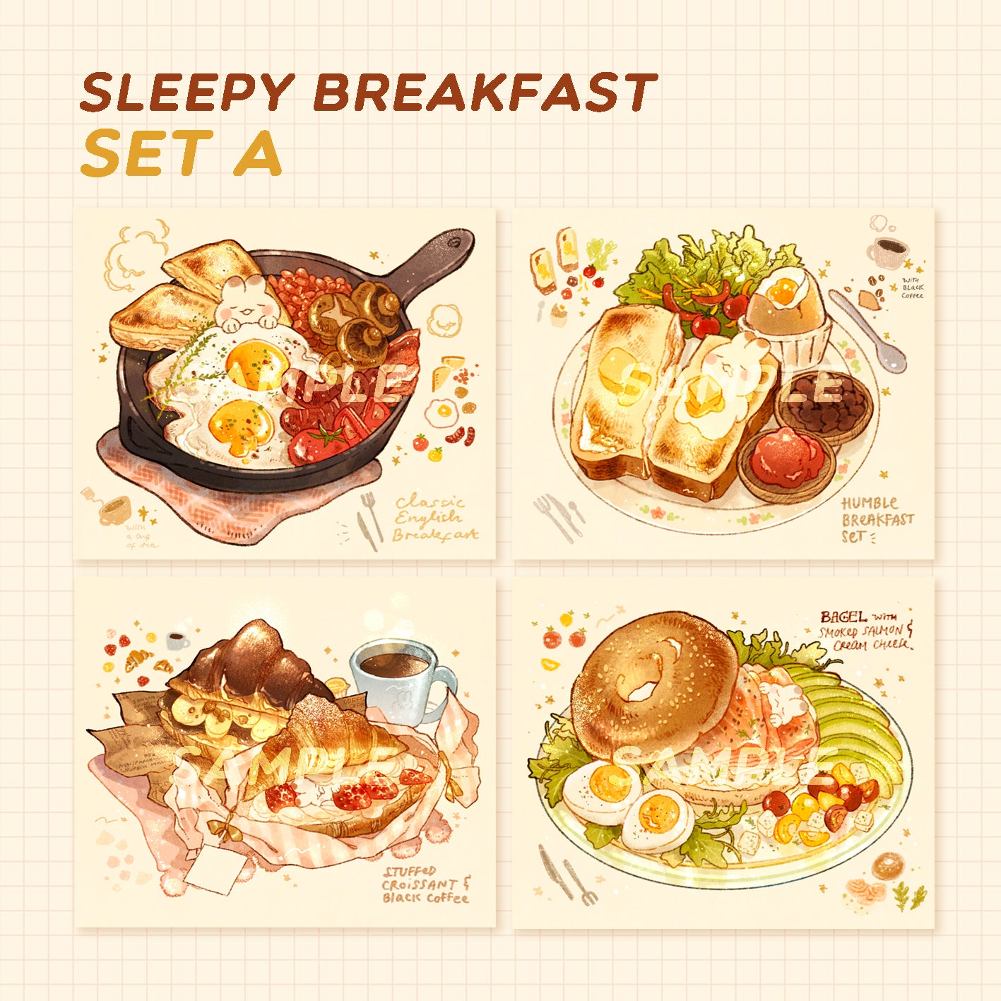 [SET] sleepy breakfast prints